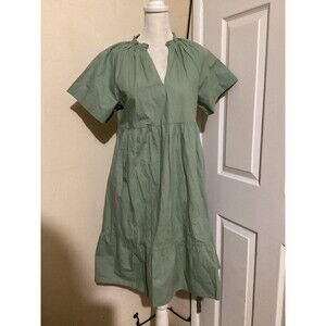 A Pea In The Pod Dress Womens XS Short Sleeve Ruffle Neckline Pockets Casual